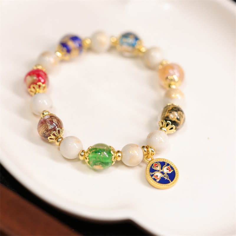 Tibetan Five God Of Wealth Fortune Liuli Glass Bead Incense Ash Porcelain Bead Charm Bracelet
