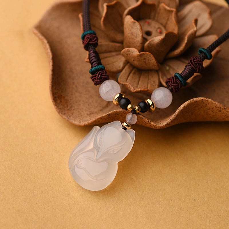 Chalcedony Fox Pink Crystal Bead Harmony String Necklace Pendant