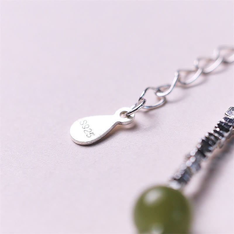 Exquisite 925 Sterling Silver Hetian Jade Bead Chain Bracelet