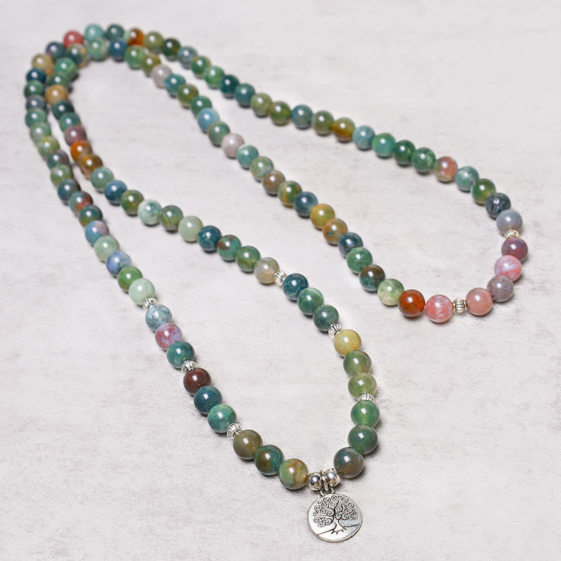 108 Mala Beads Indian Agate Lotus OM Buddha Tree of life Positive Calm Bracelet