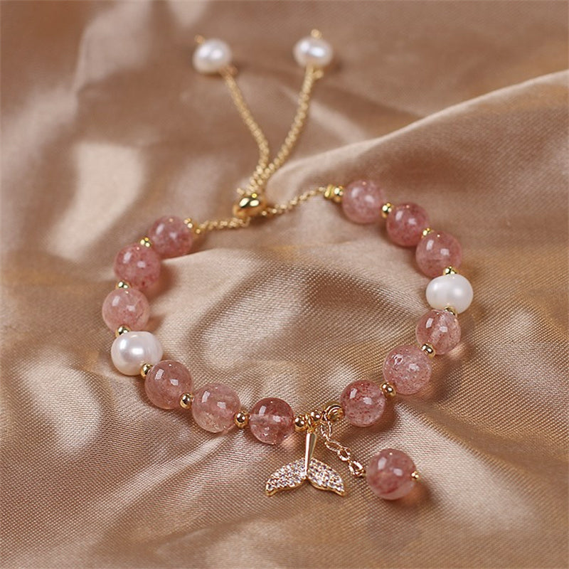 Crystalline Quartz & Copper Fishtail Charm Adjustable Energy Bracelet