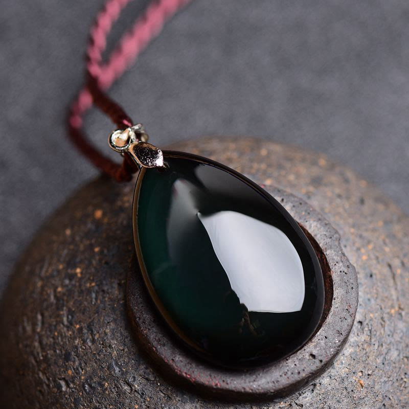 Gold Sheen Obsidian Black Obsidian Rainbow Obsidian Wealth Water Drop Necklace Pendant