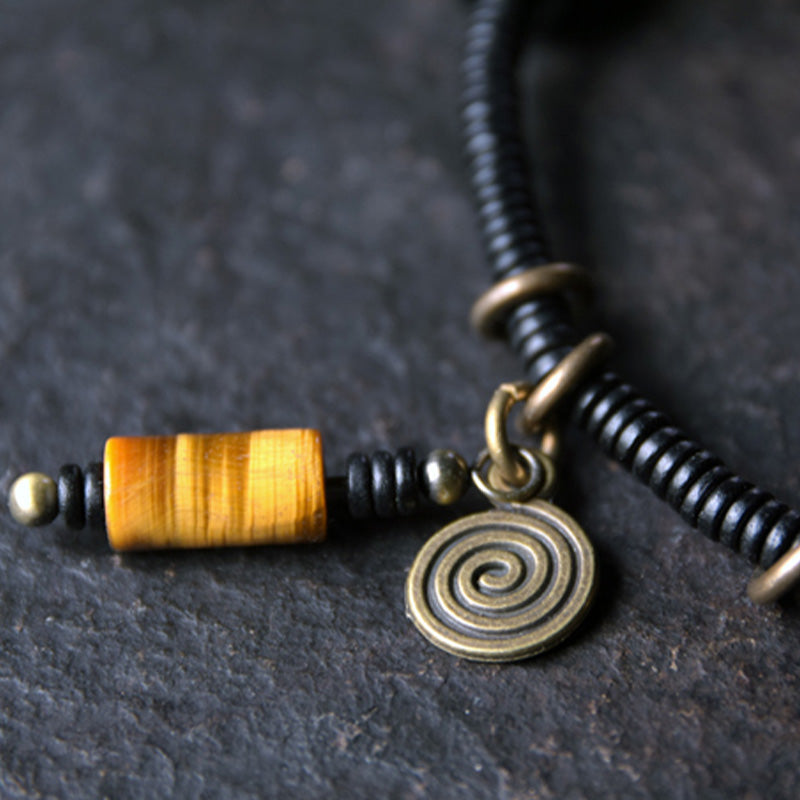 Ebony Wood Dzi Bead Copper Peace Couple Bracelet Necklace Pendant