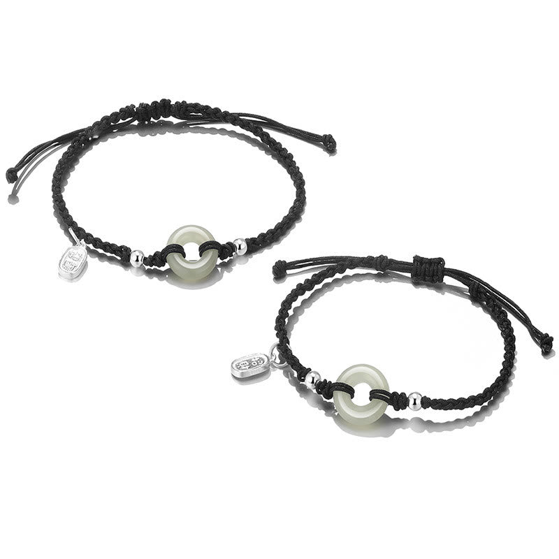 2Pcs Green Aventurine White Jade Peace Buckle Luck Braided Couple Bracelet