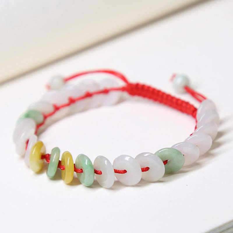 Handmade Round Jade Red String Braided Adjustable Bracelet