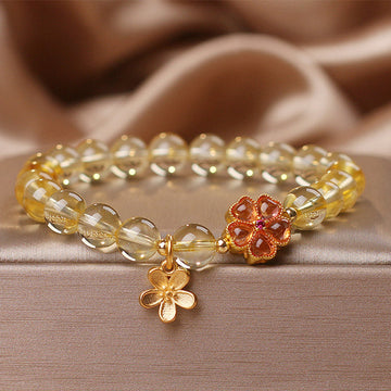 Natural Citrine Flower Charm Prosperity Protection Bracelet