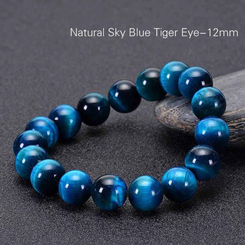 Natural Blue Tiger Eye Round Bead Stone Bracelet