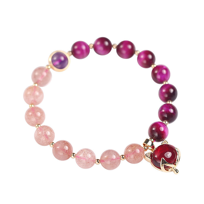 Natural Strawberry Quartz and Tiger Eye Pixiu Beaded Love Bracelet