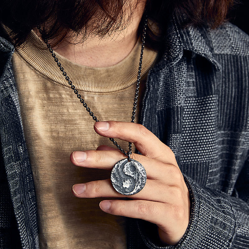 990 Sterling Silver Yin Yang Hammer Texture Harmony Necklace Pendant