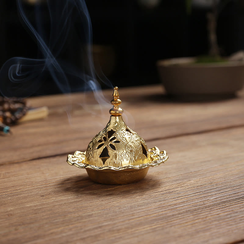 Gold Wu Lou Gourd Alloy Metal Incense Burner for Meditation & Sacred Spaces