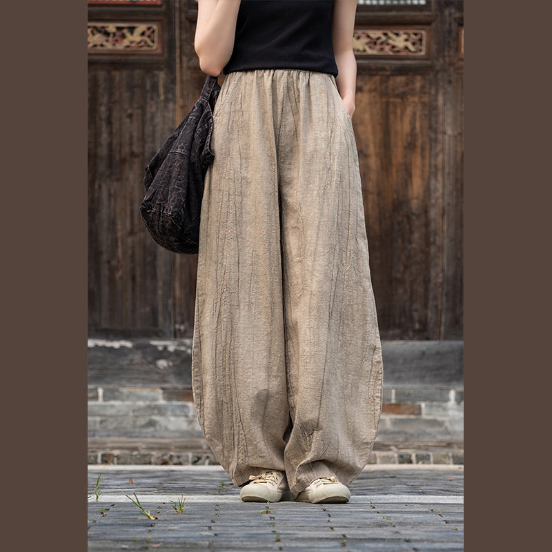 Ramie Cotton Linen Pants Tie-dye Design Trousers Loose Zen Yoga Women's Pants with Pockets