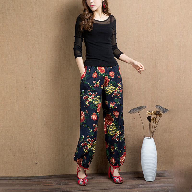Breathable Floral Meditative Harem Pants with Pockets
