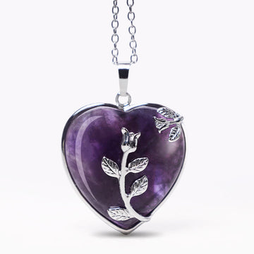 Amethyst Heart Rose Pendant Necklace