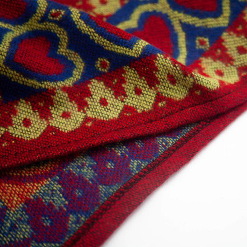 Tibetan Shawl Red Love Heart Tassel Hooded Cloak Winter Cozy Travel Scarf Wrap