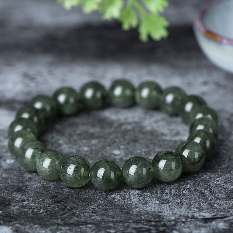 Handmade Natural Green Quartz Beaded Unisex Elastic Bracelet