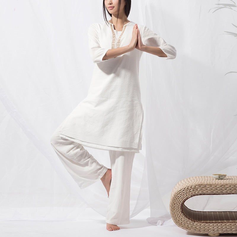 2Pcs Tai Chi Meditation Yoga Cotton Clothing Top Pants Women's Set