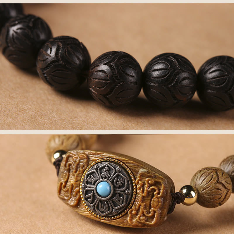 Om Mani Padme Hum Natural Wood Soothing Beaded Bracelet
