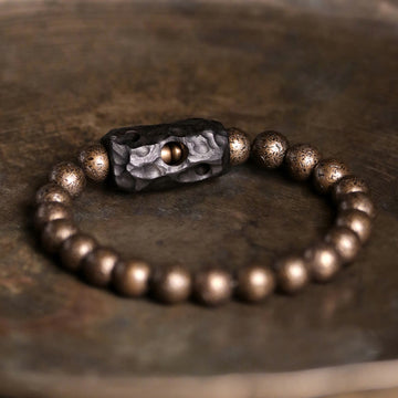 Ebony Wood, Brass, and Copper Beaded Bracelet