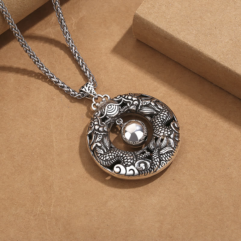 Double Dragon Playing Bead Copper Protection Necklace Pendant