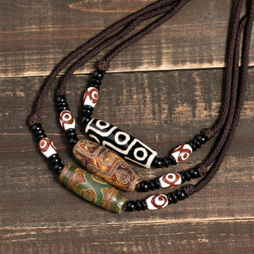 Tibetan Nine-Eye Dzi Bead Protection String Necklace