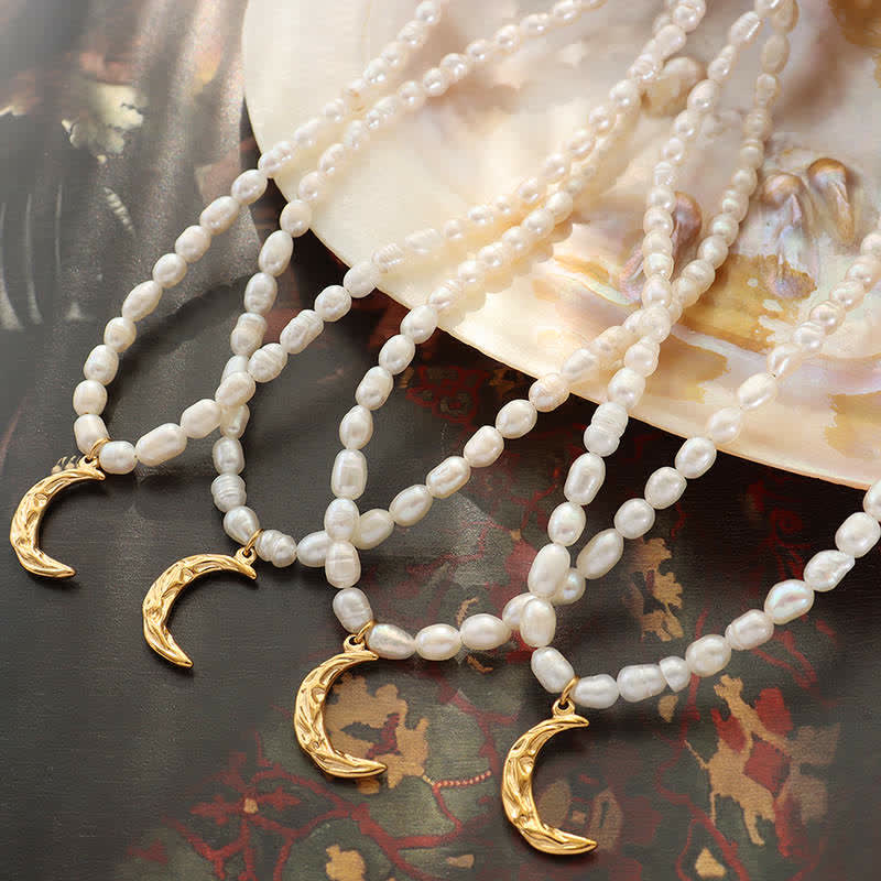 Pearl Crescent Moon Calm Necklace Pendant (Extra 35% Off | USE CODE: FS35)