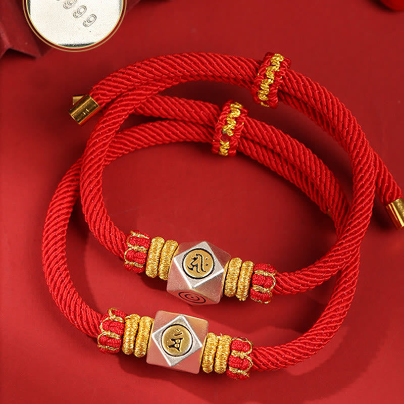 999 Sterling Silver Chinese Zodiac Natal Buddha Red Rope Luck Strength Handcrafted Kids Bracelet