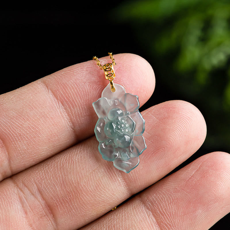 925 Sterling Silver Chain 18K Gold Buckle Natural Jade Lotus Pattern Prosperity Necklace Pendant