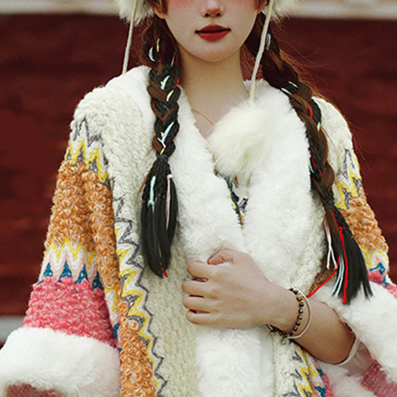 Tactile Striped Knitted Travel Meditation Tibetan Shawl