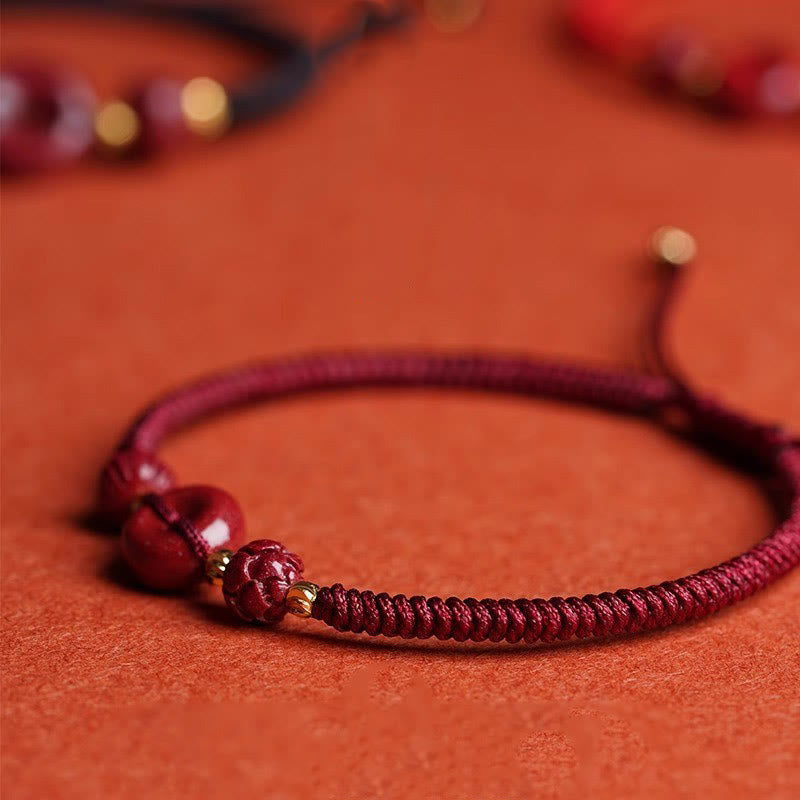 Handmade Cinnabar Peace Buckle Lotus Calm Blessing Braided Rope Bracelet