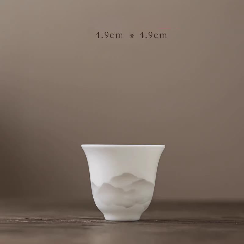 Vintage Ink Painting Mountain White Porcelain Ceramic Gaiwan Sancai Teacup Kung Fu Tea Cup And Saucer With Lid Tea Utensil Teapot