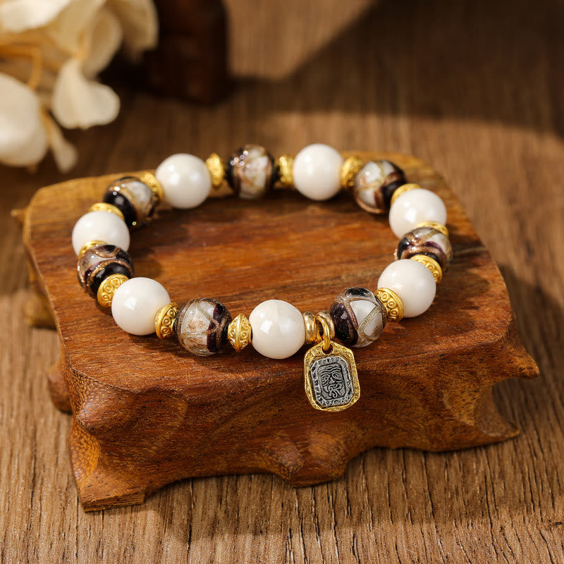 Tibetan Zakiram Goddess of Wealth Charm Liuli Glass Incense Ash Porcelain Bead Protection Bracelet