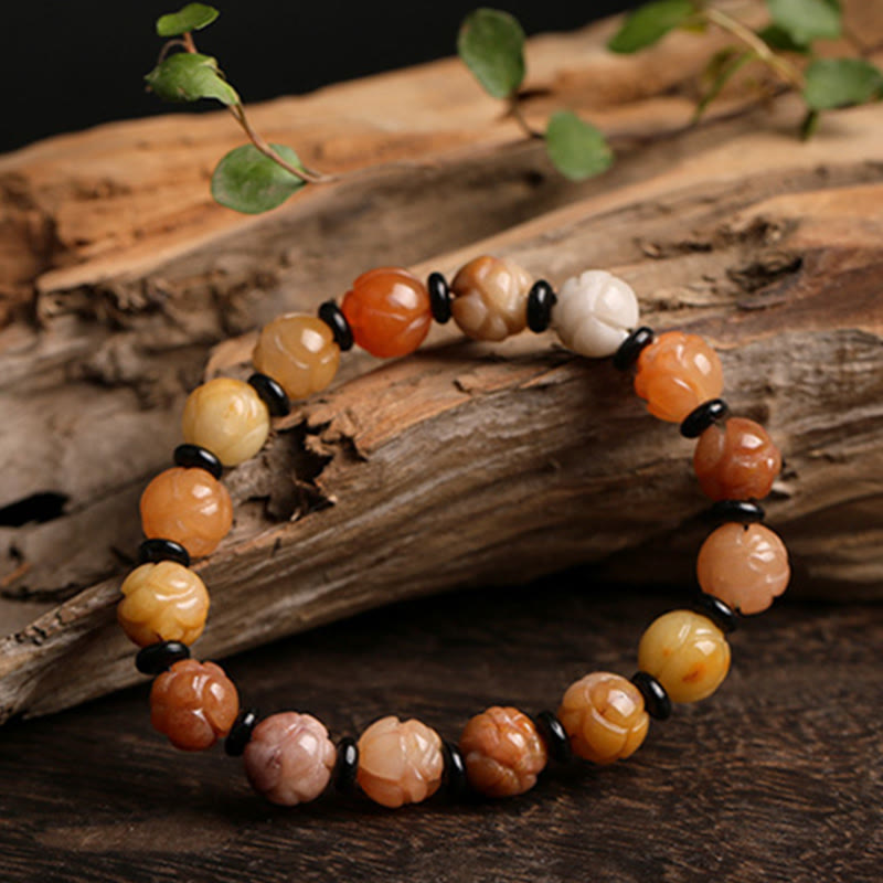 Golden Silk Jade Lotus Beaded Bracelet for Mindfulness