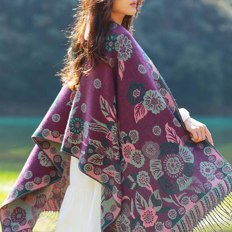 Tibetan Flower Floral Leaves Pattern Design Shawl Cozy Travel Scarf Wrap