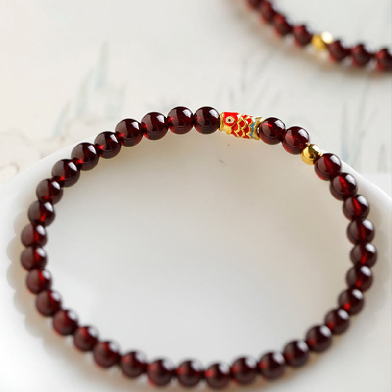 999 Gold Koi Fish Natural Garnet Protection Bracelet