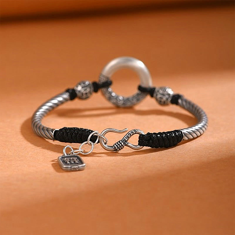 999 Sterling Silver Fu Character Peace Buckle Copper Coin Auspicious Clouds Fortune Bracelet