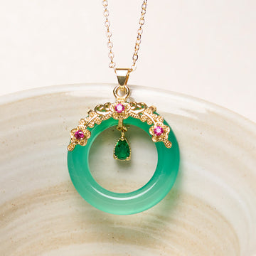 Green Chalcedony Peace Buckle Design Strength Necklace Pendant
