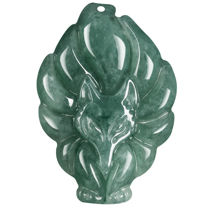 Natural Green Jade Nine Tailed Fox Luck Necklace Pendant
