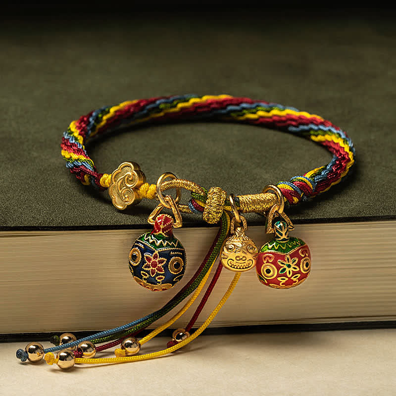 Gold Swallowing Beast Family Luck Reincarnation Knot Colorful String Bracelet