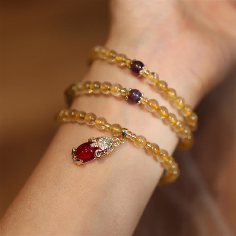 Citrine Amethyst Garnet Pixiu Beaded Energy Bracelet