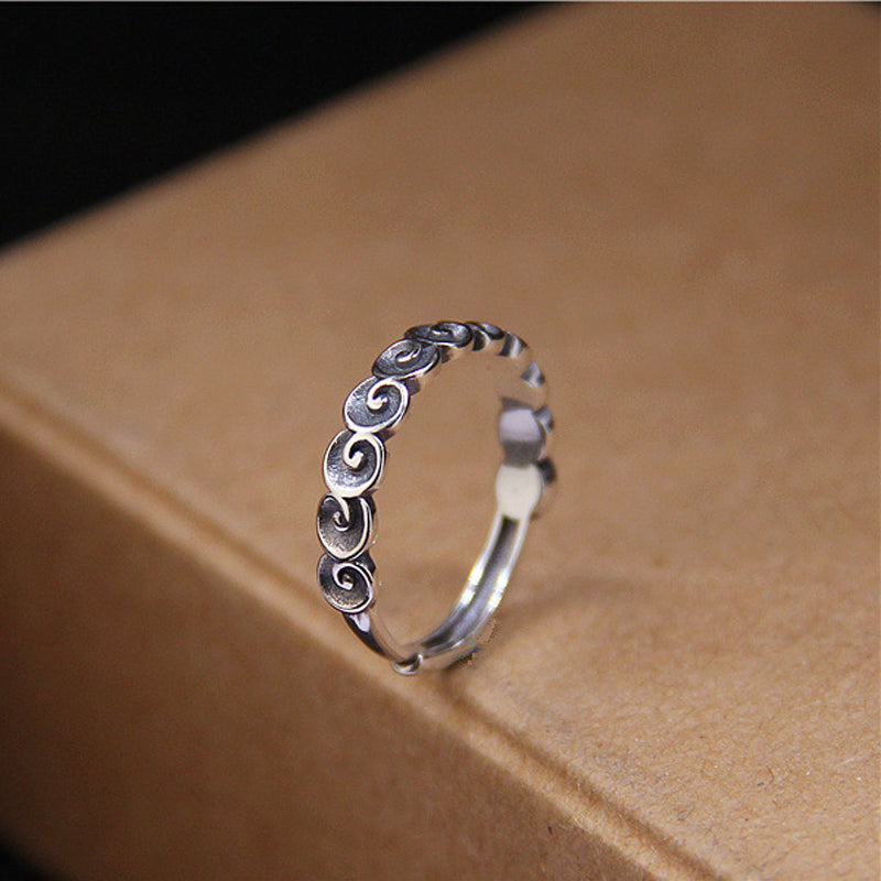 925 Sterling Silver Auspicious Clouds Engraved Ring