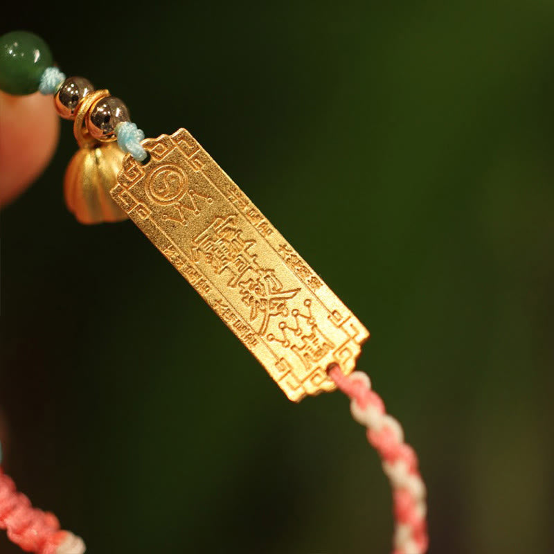 Handmade 925 Sterling Silver & Gold Plated Braided Red String Jade Sandalwood Bracelet