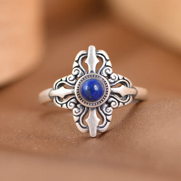 Tibet 925 Sterling Silver Natural Lapis Lazuli Adjustable Ring