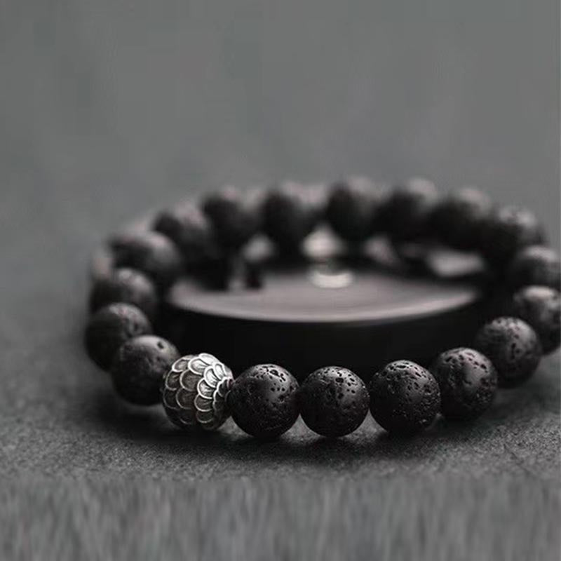 Textured Copper Fish Scale and Volcanic Lava Stone Beaded Bracelet