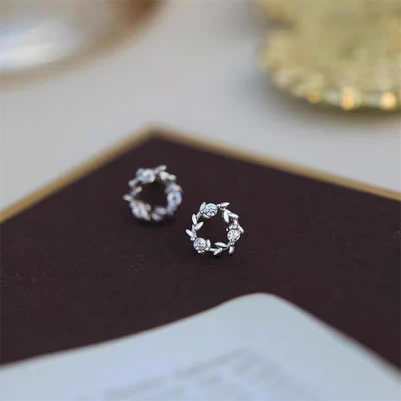 Tiny Wreath Blessing Flower Stud Earrings in Zircon and 925 Sterling Silver