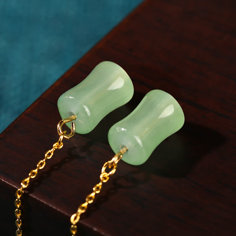Jade Bamboo Pattern Luck Drop Earrings