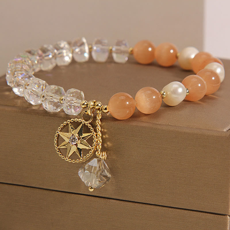 Orange Cat's Eye White Crystal Star Support Bracelet