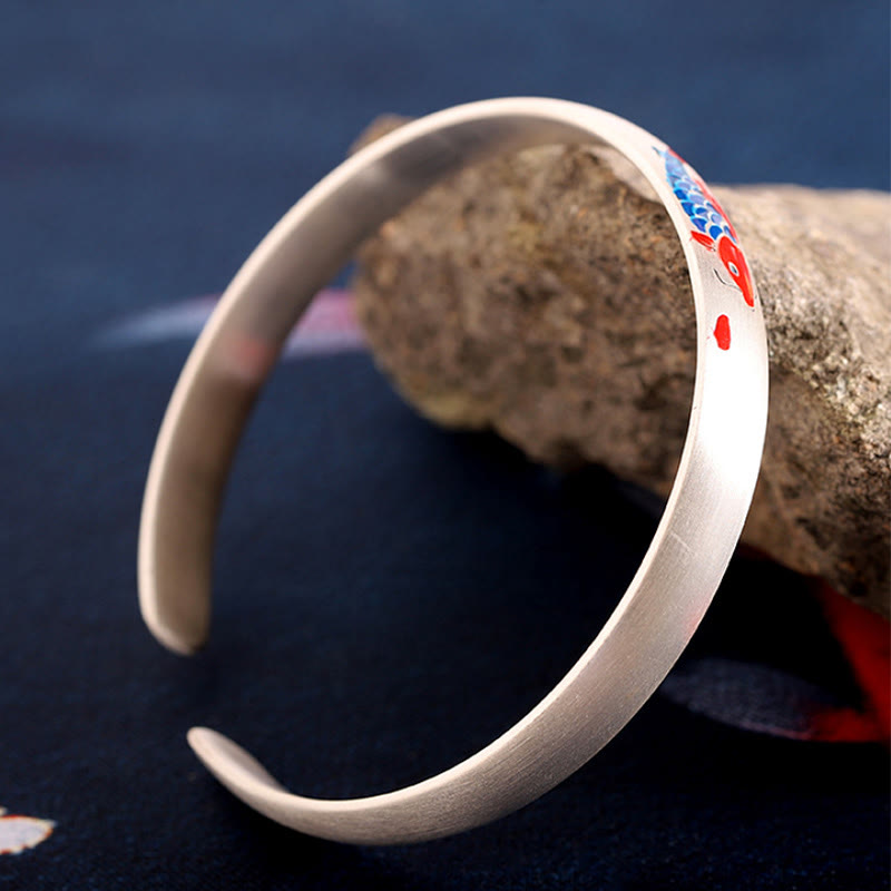 999 Sterling Silver Koi Fish Luck Cuff Bracelet Bangle