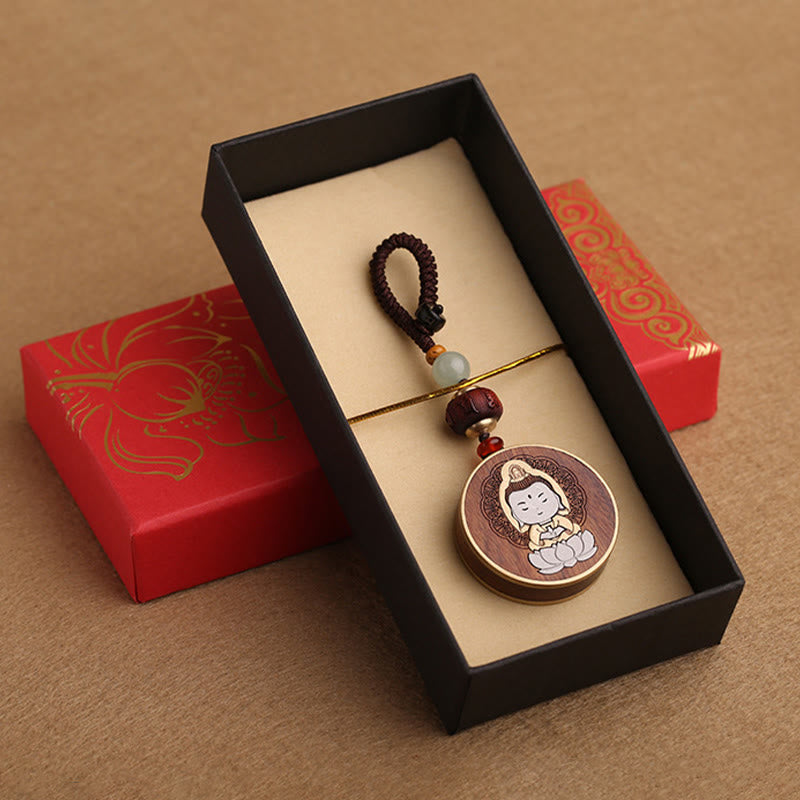 Ebony Wood Rosewood Buddha Avalokitesvara Om Mani Padme Hum Balance Car Key Chain Decoration
