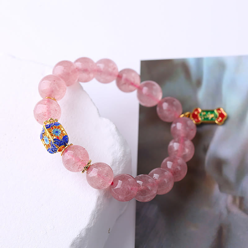 Strawberry Quartz Positive Ruyi Charm Bracelet