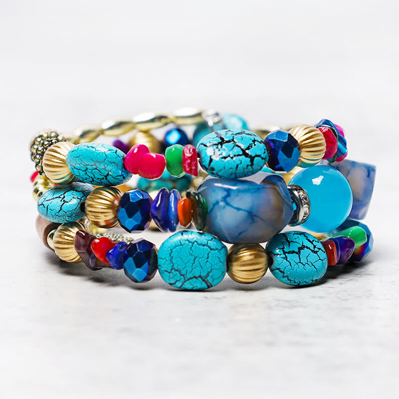 Multilayer Irregular Turquoise & Natural Agate Bead Wrap Bracelet